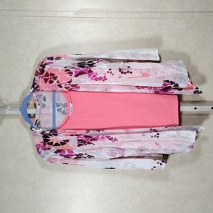 01518 ZoZo peach tank with matching  peach & purple cardigan L